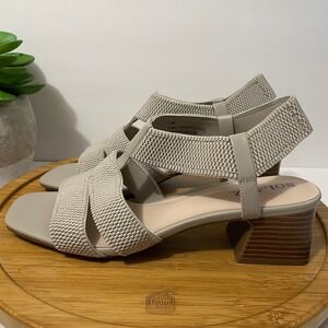 Solanz SZ Marco Fabric Strap Block Heel Sandals Beige Women's 10